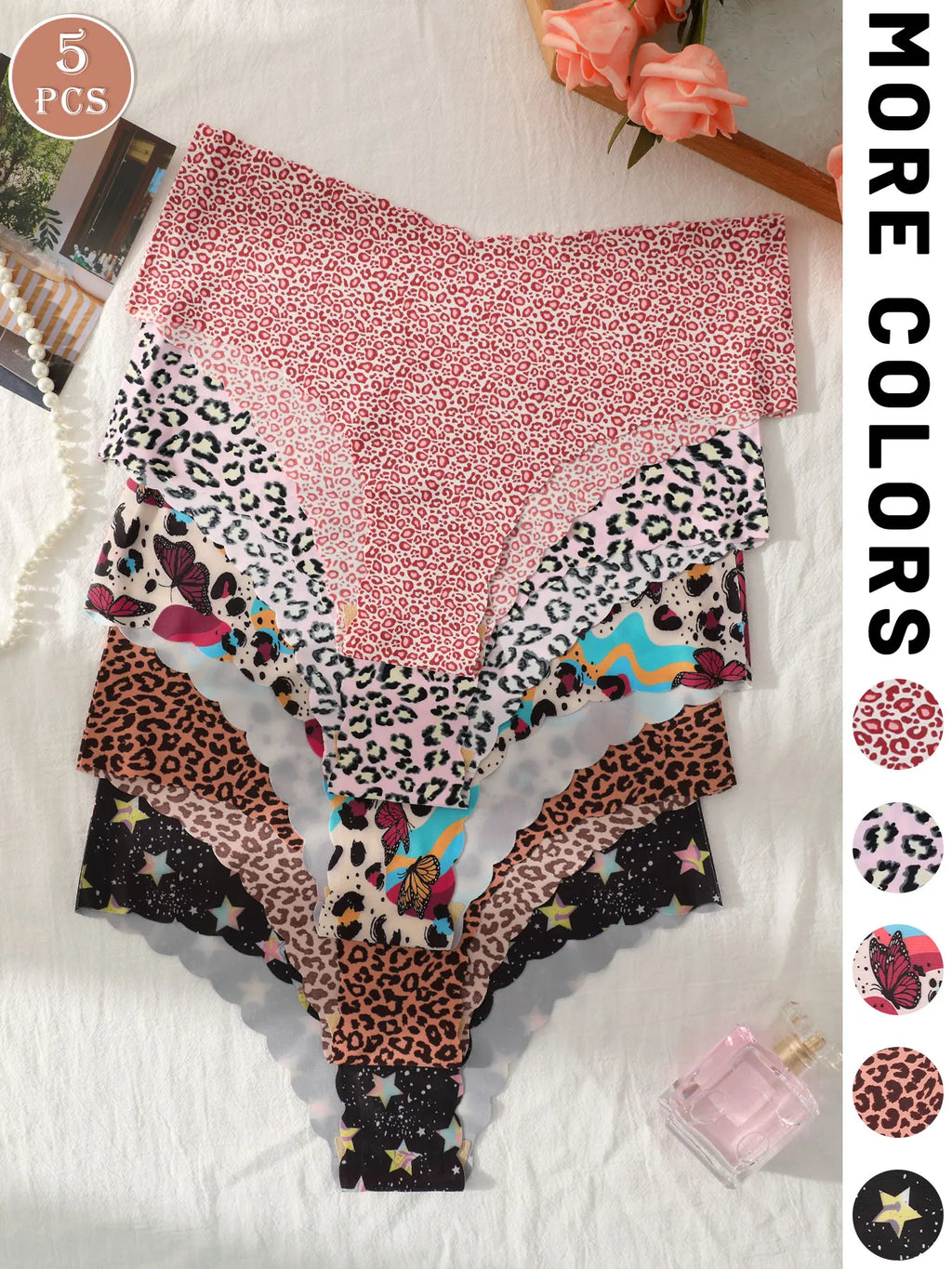 Paquete de 5 panties para mujer, lisos y estampados