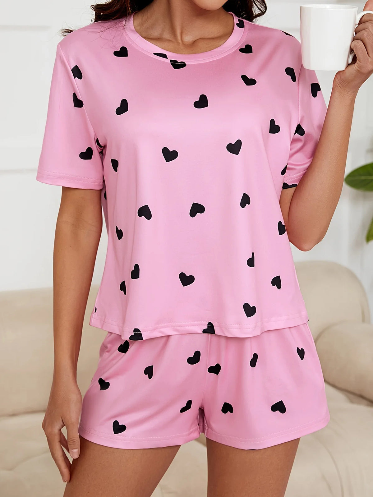 Pijama estampada para mujer con camiseta de manga corta y short