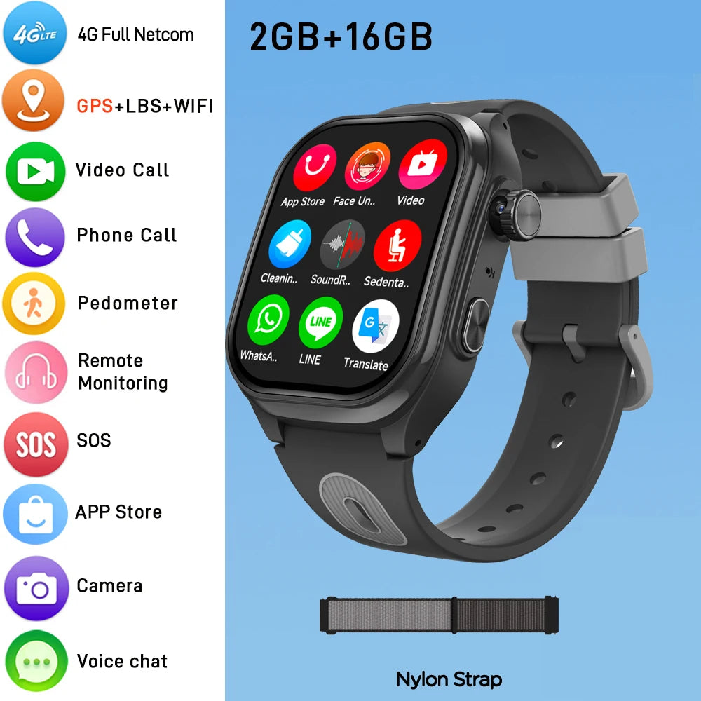 Kids 4G Smart Watch GPS WiFi Locator 2.0 Inch HD Screen 2+16GB APP Download Video Call Camera Waterproof Child Monitor Watch