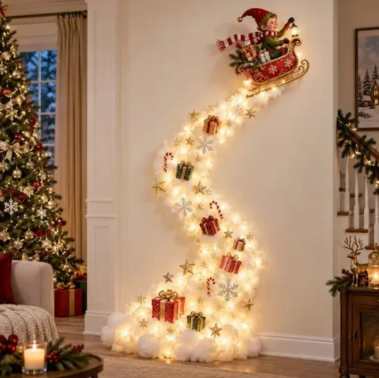 Decoración navideña de pared con luces LED y figuras festivas