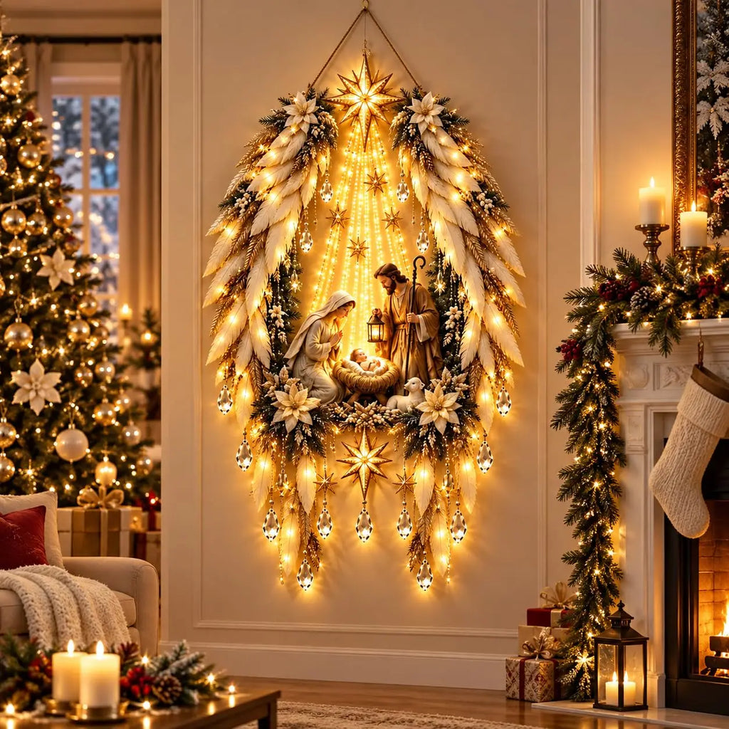 Estrella de Belén de la Fe: nacimiento iluminado para pared
