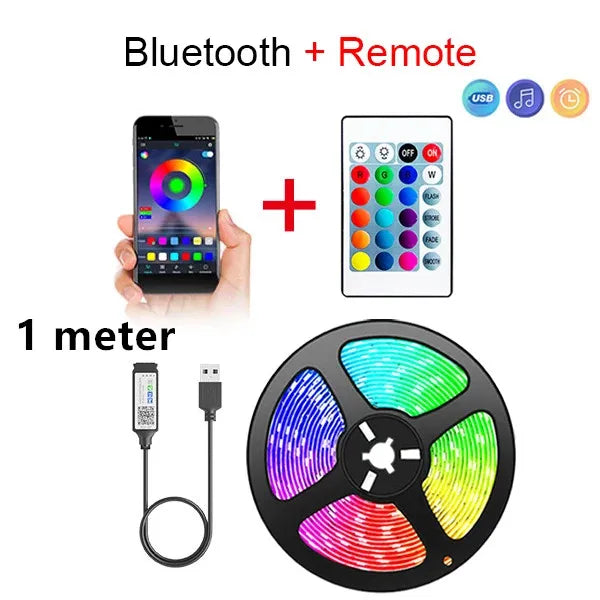 Tira de Luces LED Bluetooth RGB 5050 con App y Control Remoto – Luz para TV y Habitación Gamer