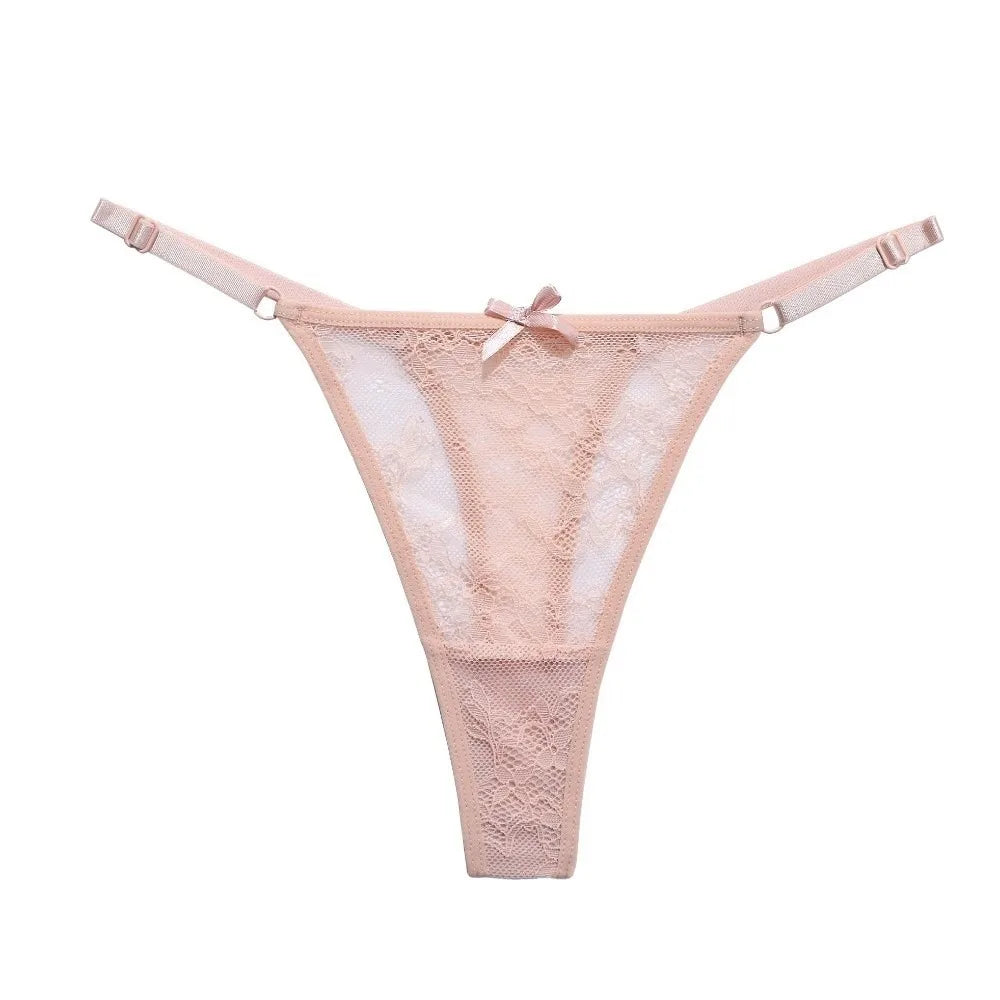 Tanga de encaje y malla para mujer de cintura baja