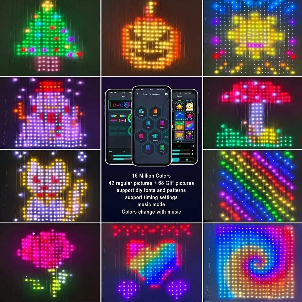Cortina LED Inteligente RGB – APP + Control Remoto, IP65, 16 Millones de Colores, 1m-3m