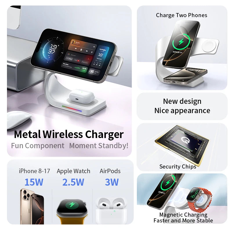 Cargador Magnético 3-en-1 15W — iPhone, Watch & AirPods