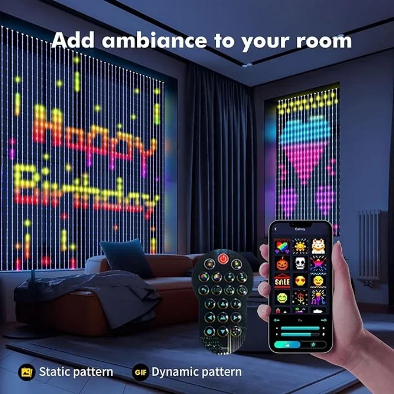 Cortina LED Inteligente RGB – APP + Control Remoto, IP65, 16 Millones de Colores, 1m-3m