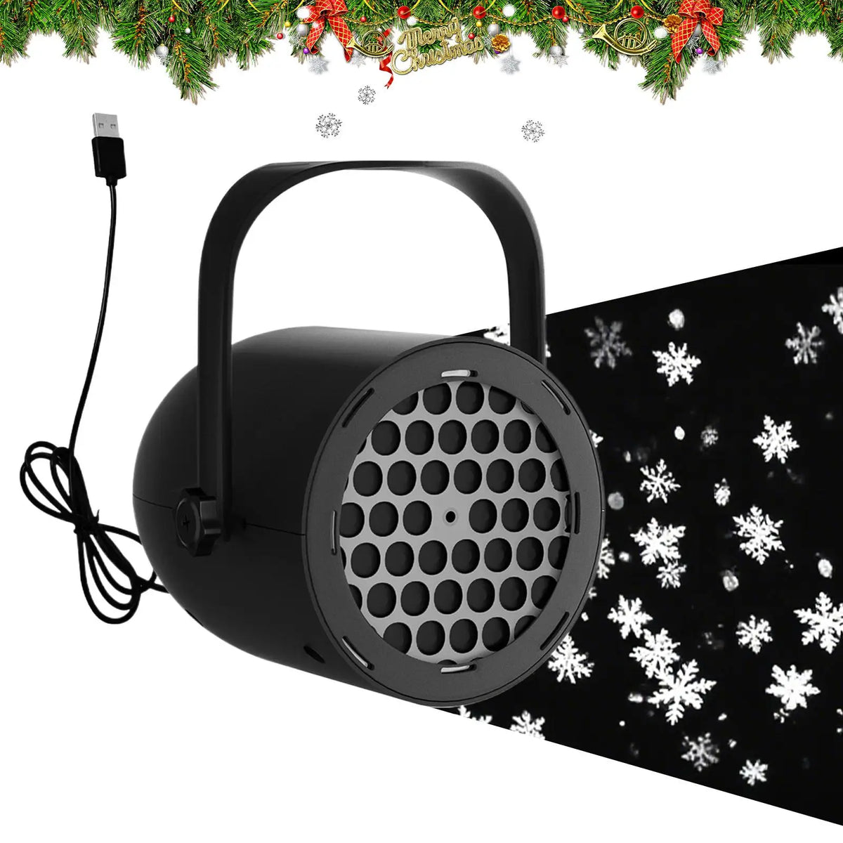 Proyector LED Copo de Nieve USB – IP65 Waterproof, Efecto Nieve Realista, 360° Ajustable