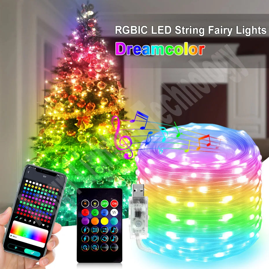 Smart Fairy String Lights RGBIC – Bluetooth App & Remote, IP67 Waterproof 1M-50M