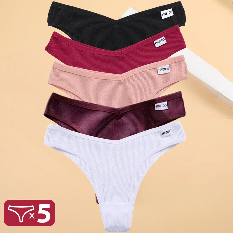 Set de 5 Panties de Algodón para Mujer, Tipo Bikini de Tiro Bajo