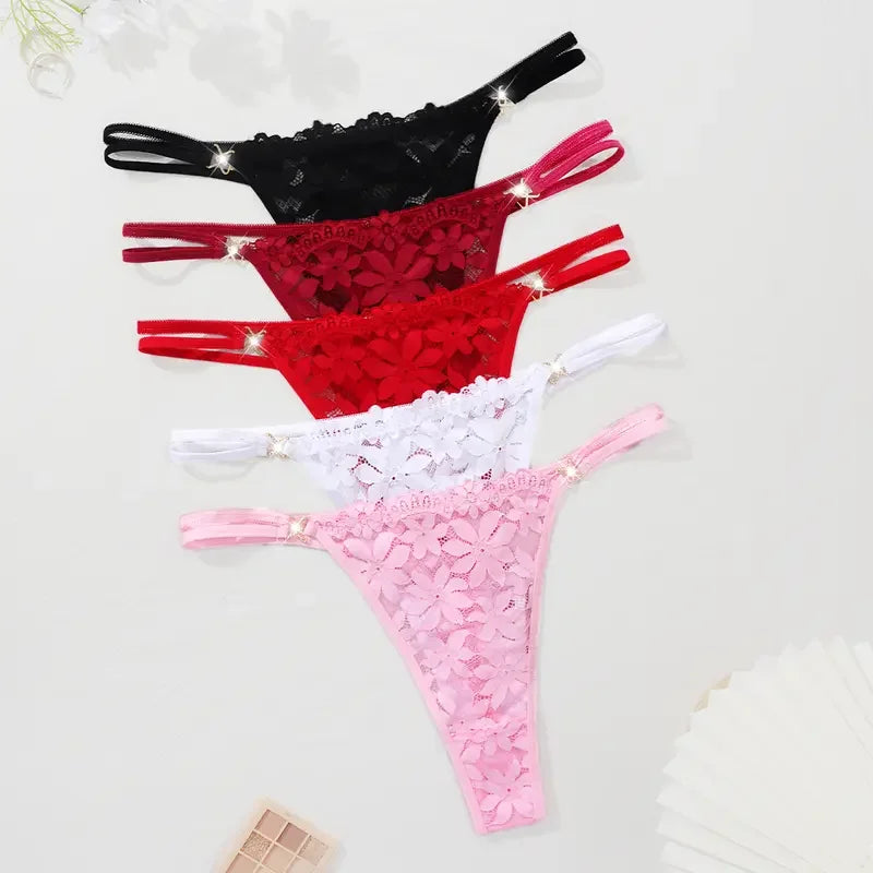 Paquete de 5 tangas con encaje para mujer en tallas grandes