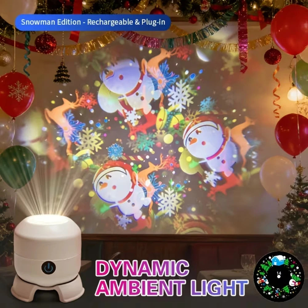 Proyector LED Recargable USB Type-C – Copos de Nieve, Navidad y Océano, Dimmable, Para Habitación y Fiestas