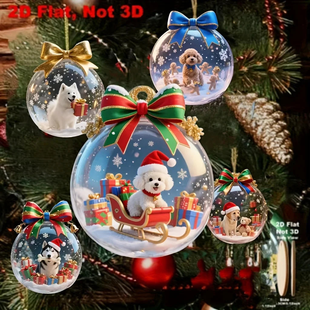 Set de 8 adornos navideños colgantes de madera con perritos