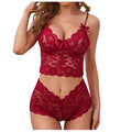 Pijama de encaje para mujer de 2 piezas con escote en V