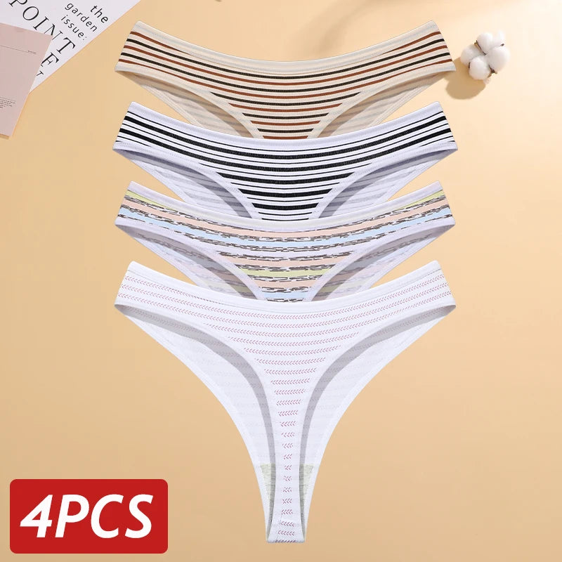 Paquete de 4 tangas estampadas de algodón para mujer