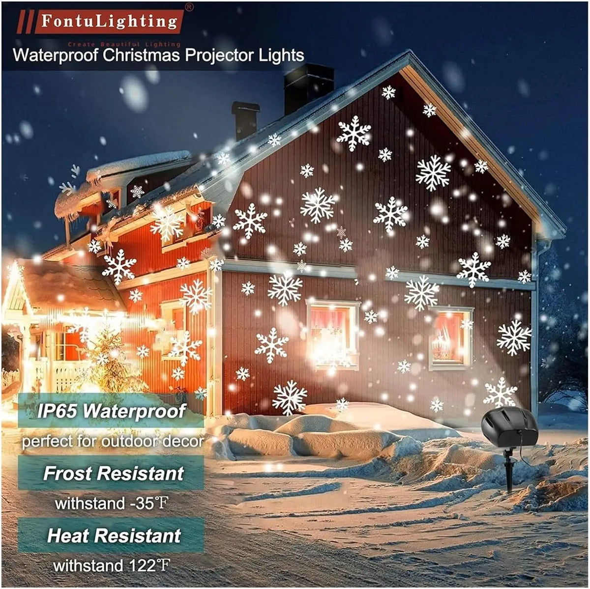 Proyector de Nieve Doble Cabezal IP65 – Luces Navideñas Rotativas con Control Remoto y Timer