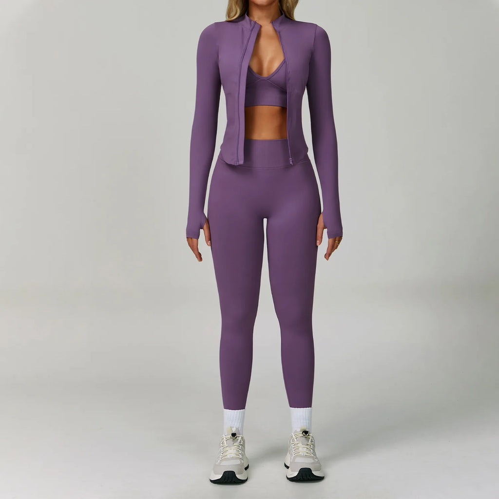 Conjunto deportivo sin costuras para mujer de 2 o 3 piezas