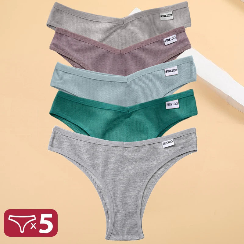 Set de 5 Panties de Algodón para Mujer, Tipo Bikini de Tiro Bajo