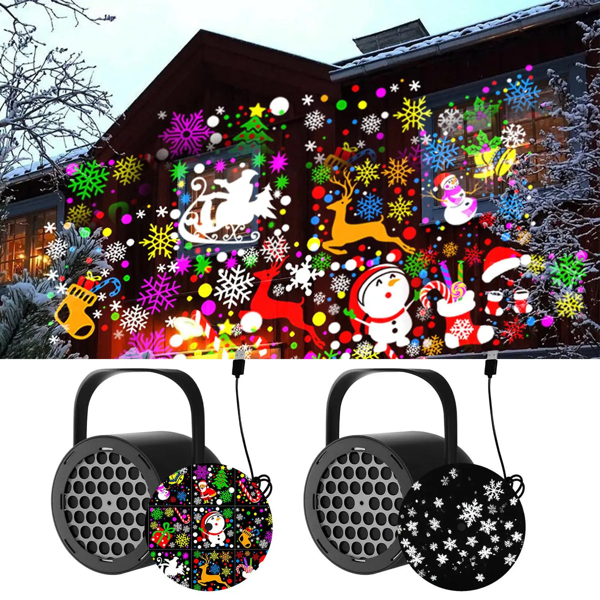 Proyector LED Copo de Nieve USB – IP65 Waterproof, Efecto Nieve Realista, 360° Ajustable