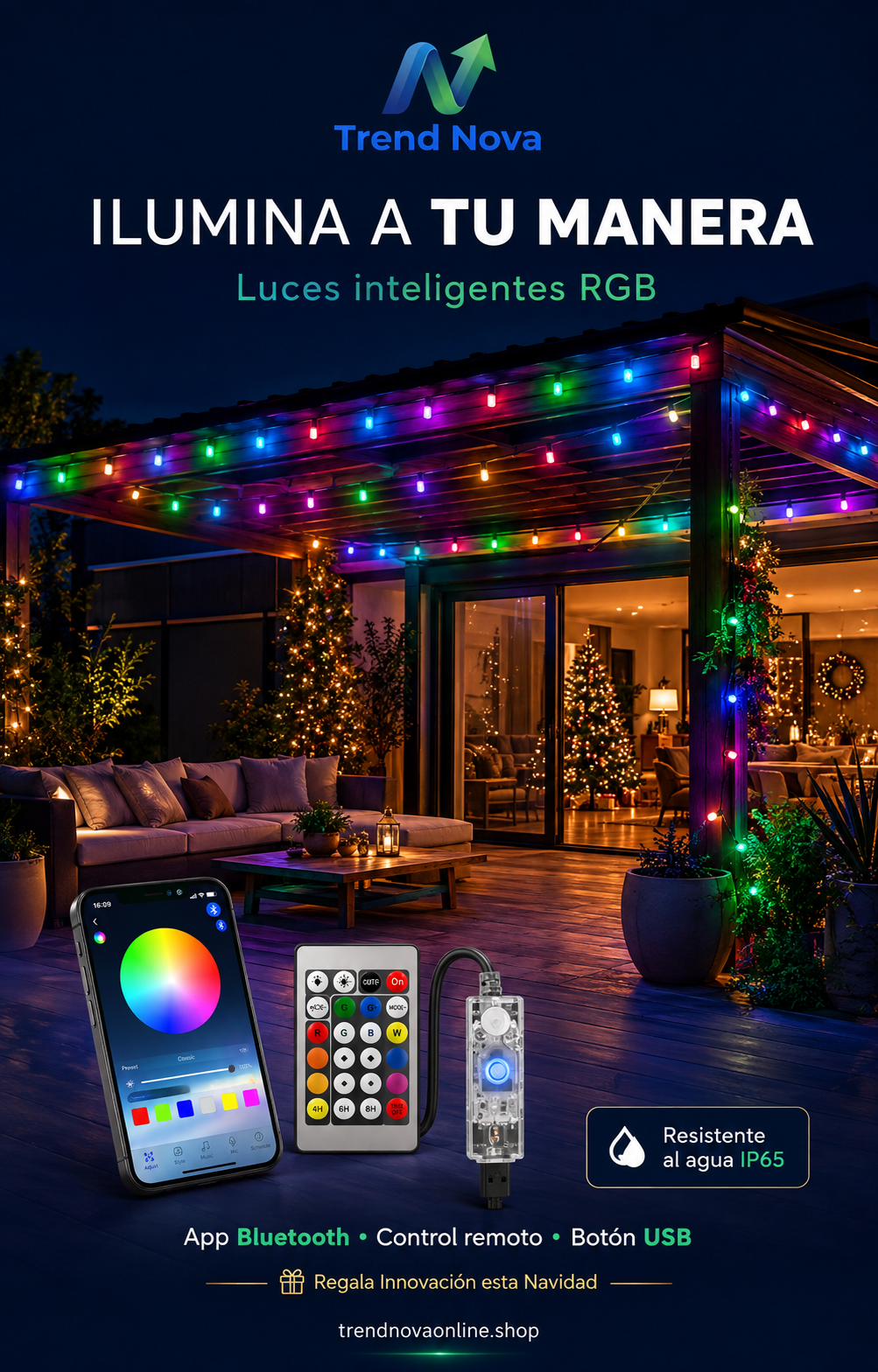 Smart Bulb String Lights RGB – Bluetooth App & Remote, IP65 Waterproof
