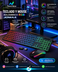 Teclado y Mouse Inalámbrico RGB JOMAA | Retroiluminado, Recargable, Ergonómico, 2.4GHz para PC y Laptop