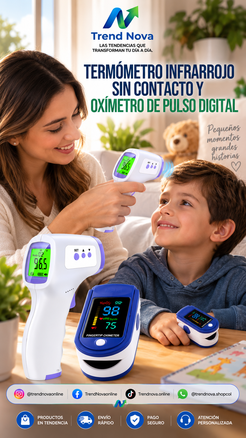 Termómetro Infrarrojo Sin Contacto y Oxímetro de Pulso Digital – Salud en Casa