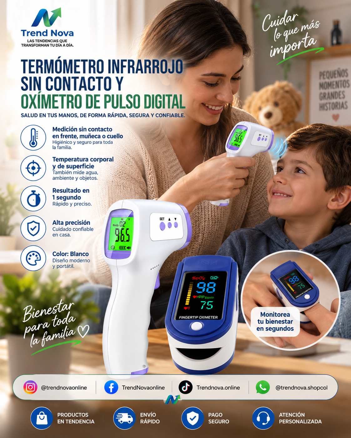 Termómetro Infrarrojo Sin Contacto y Oxímetro de Pulso Digital – Salud en Casa