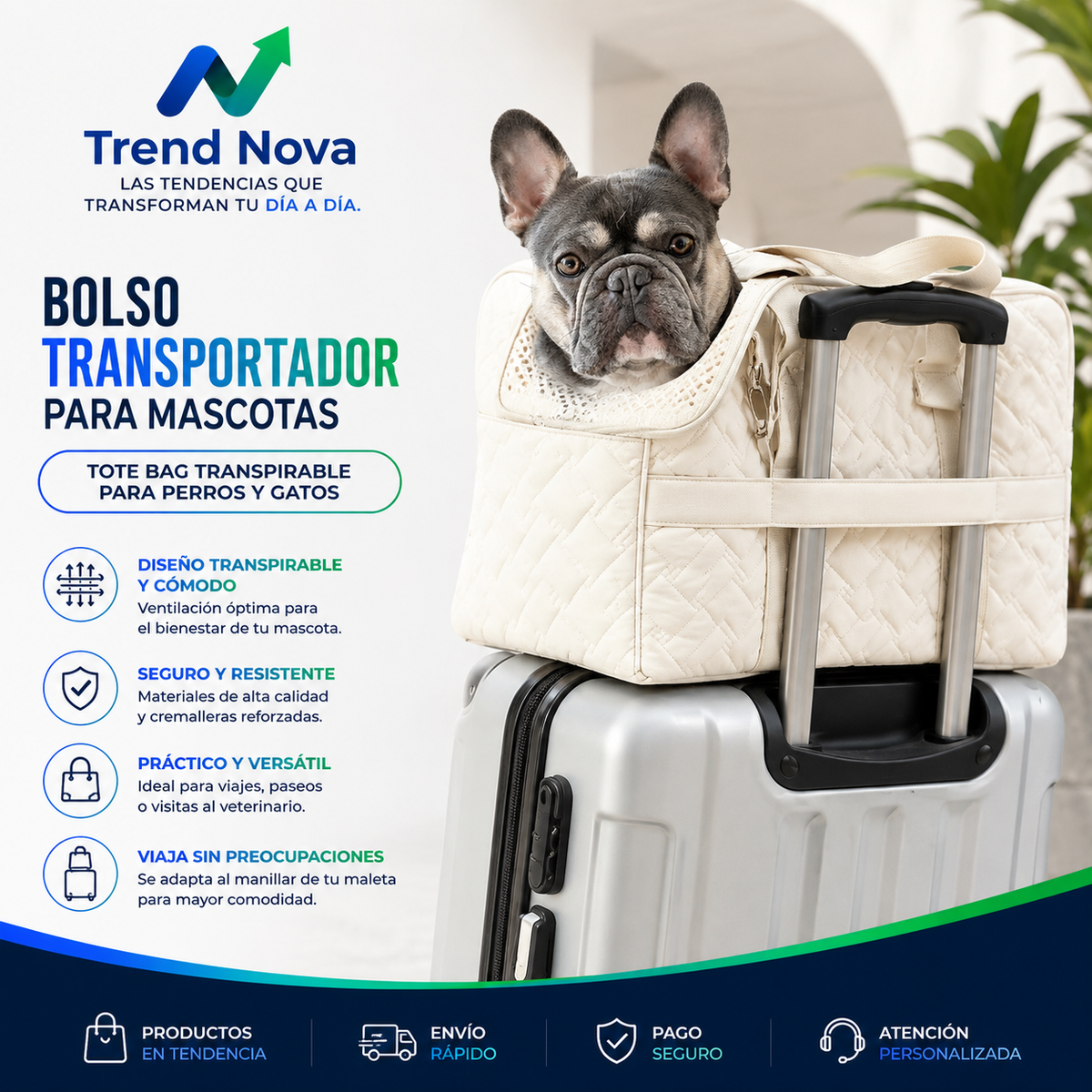 Bolso Transportador para Mascotas TrendNova - Tote Bag Transpirable para Perros y Gatos