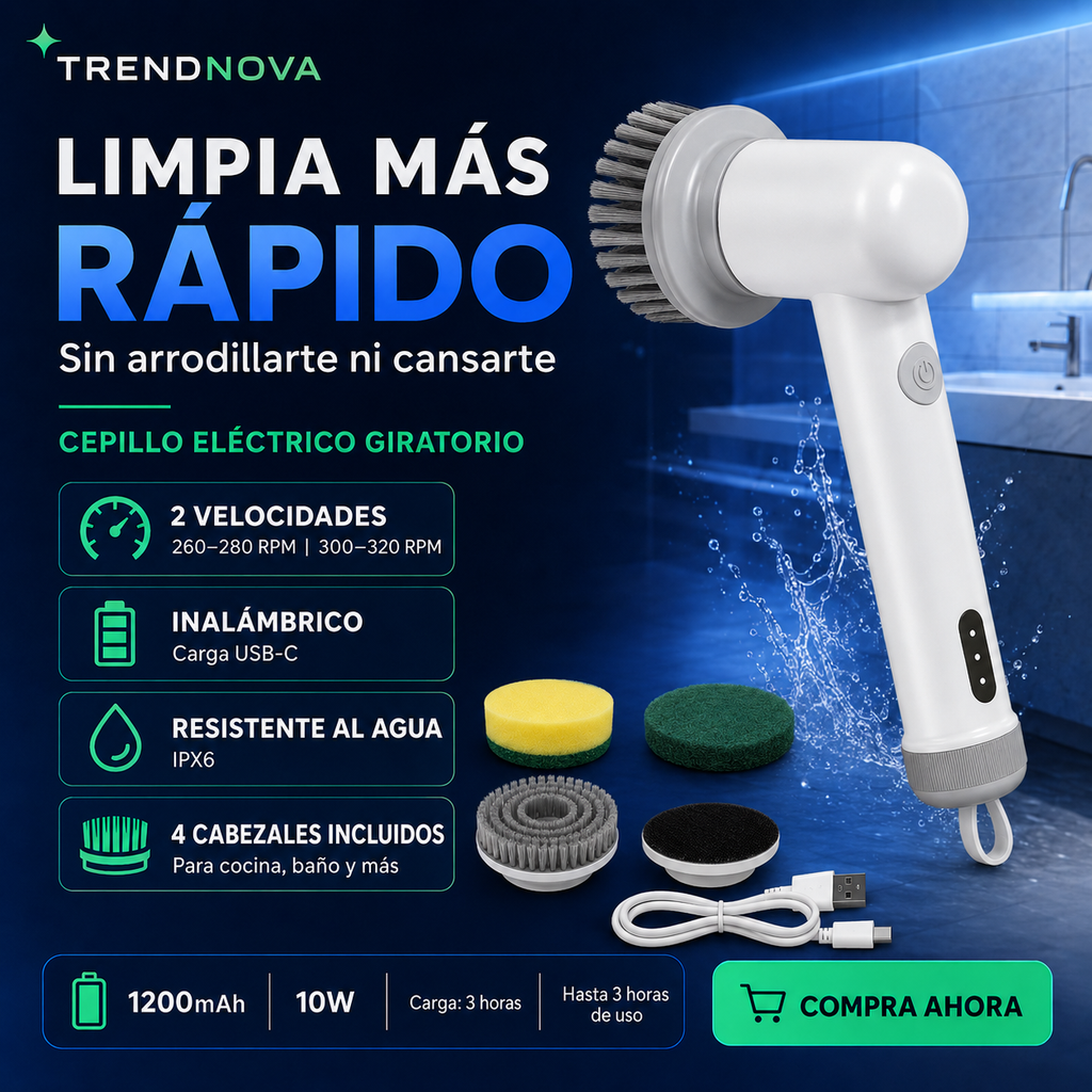 Cepillo Eléctrico Giratorio Inalámbrico – Limpieza Profunda Sin Esfuerzo