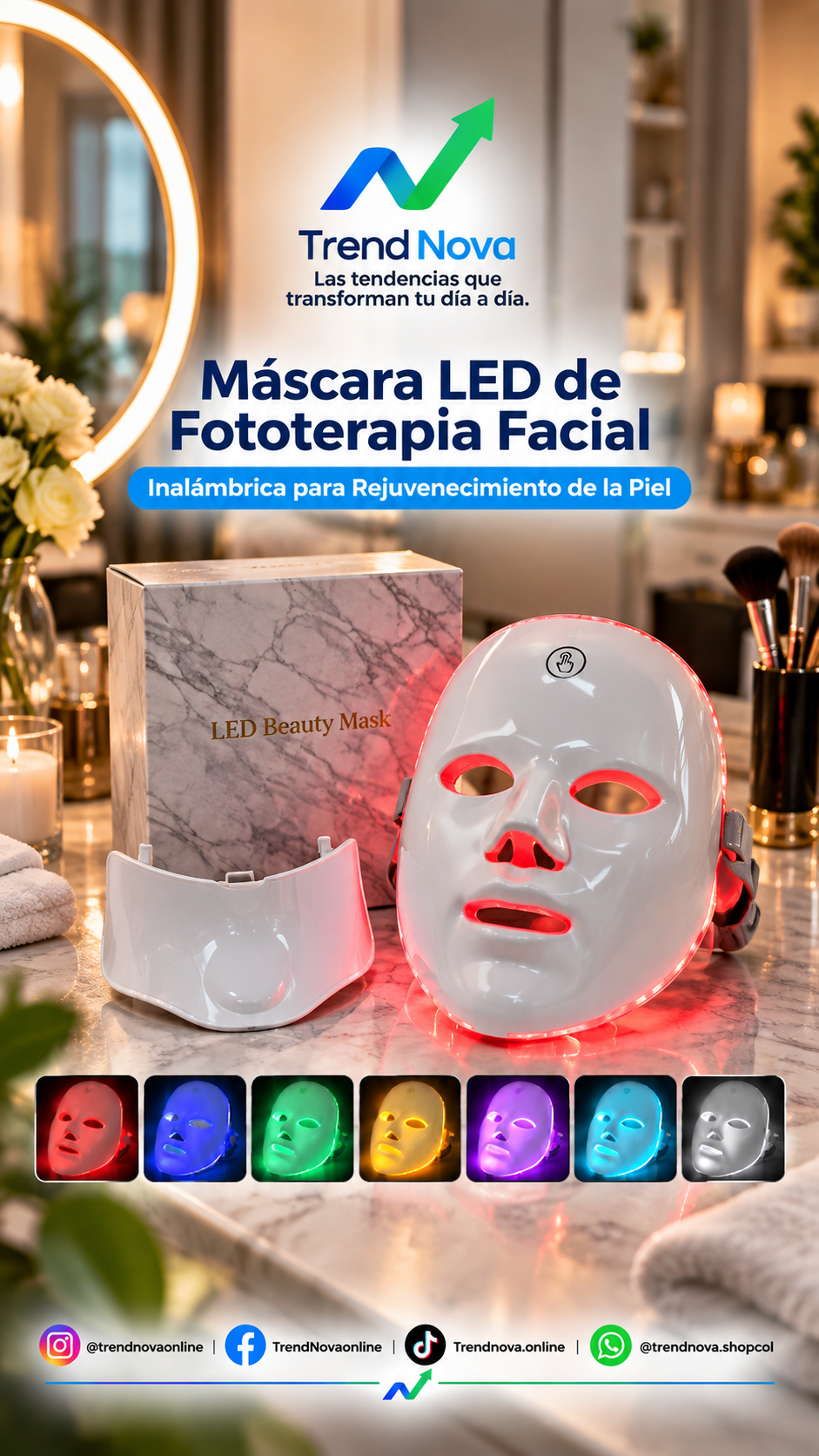 Máscara LED de Fototerapia Facial Inalámbrica para Rejuvenecimiento de la Piel