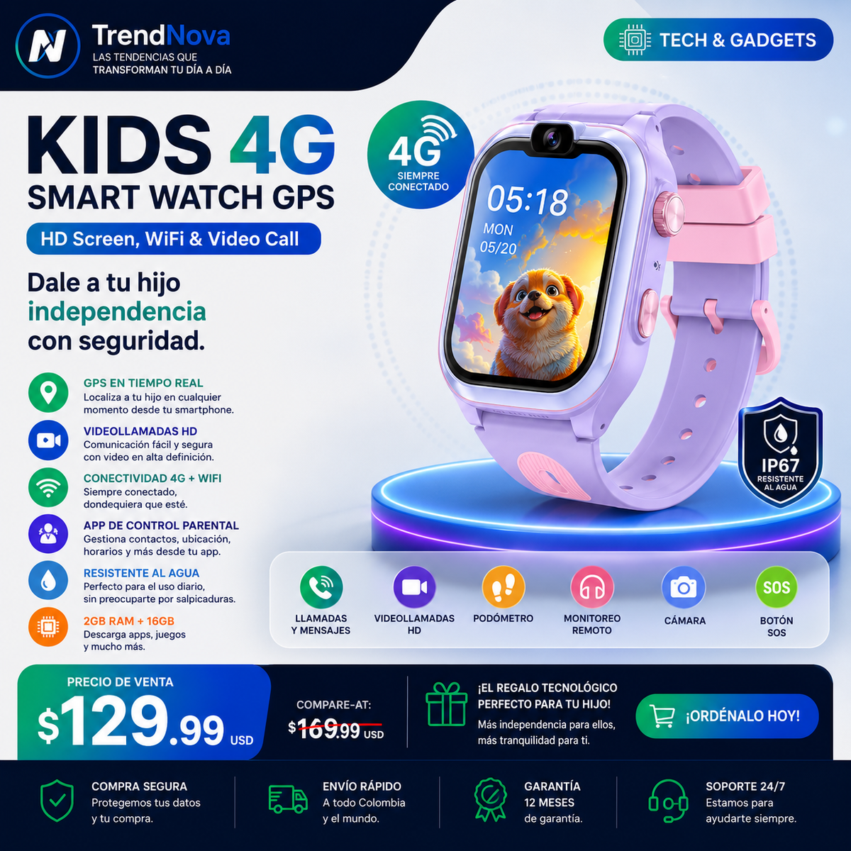 Kids 4G Smart Watch GPS WiFi Locator 2.0 Inch HD Screen 2+16GB APP Download Video Call Camera Waterproof Child Monitor Watch