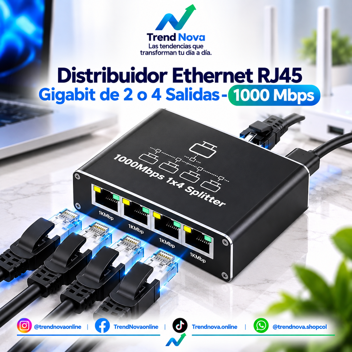 Distribuidor Ethernet RJ45 Gigabit de 2 o 4 Salidas