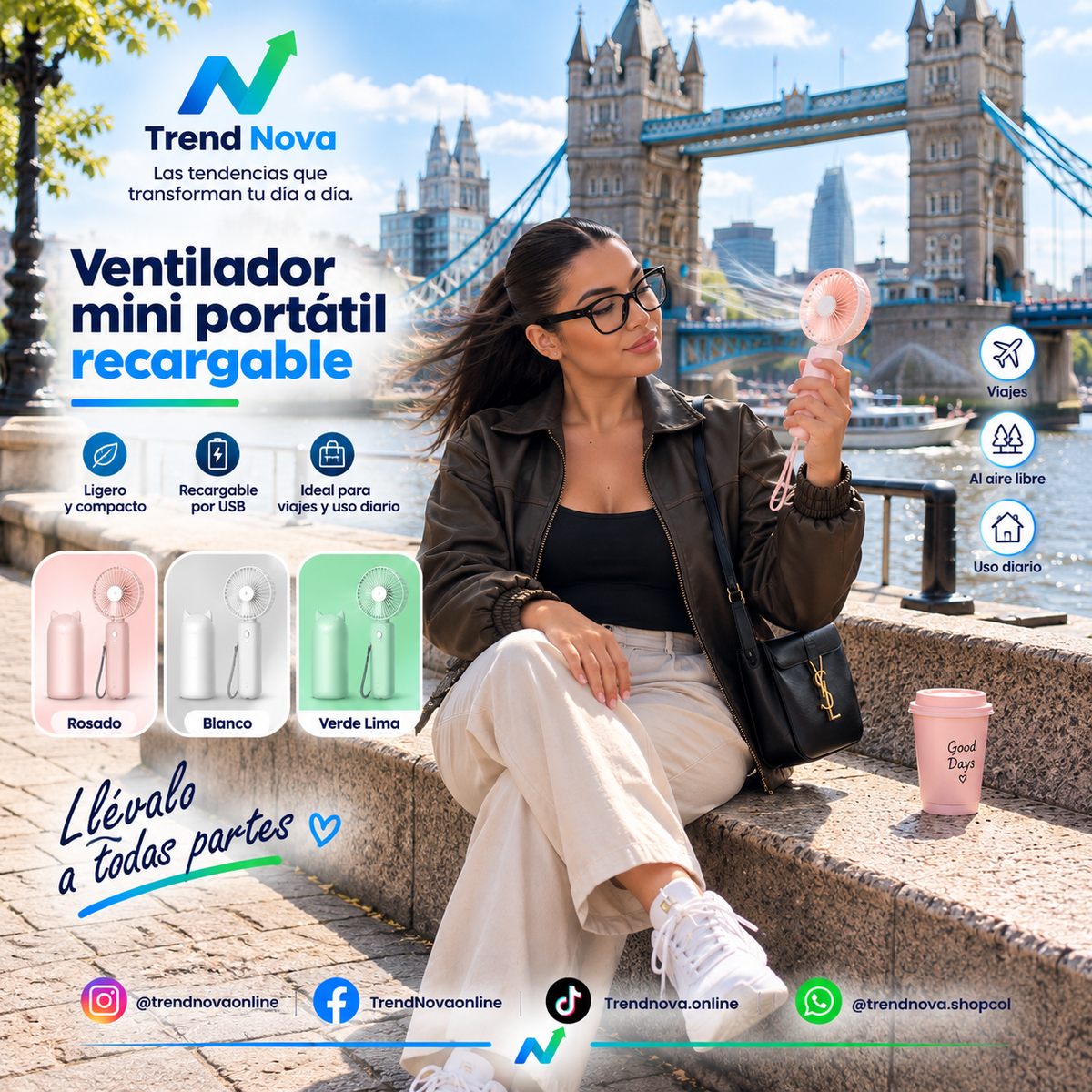 Ventilador Mini Portátil Recargable por USB, Plegable y de 3 Velocidades